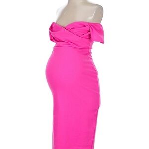 PinkBlush Off-Shoulder Maternity Bodycon Dress – Hot Pink